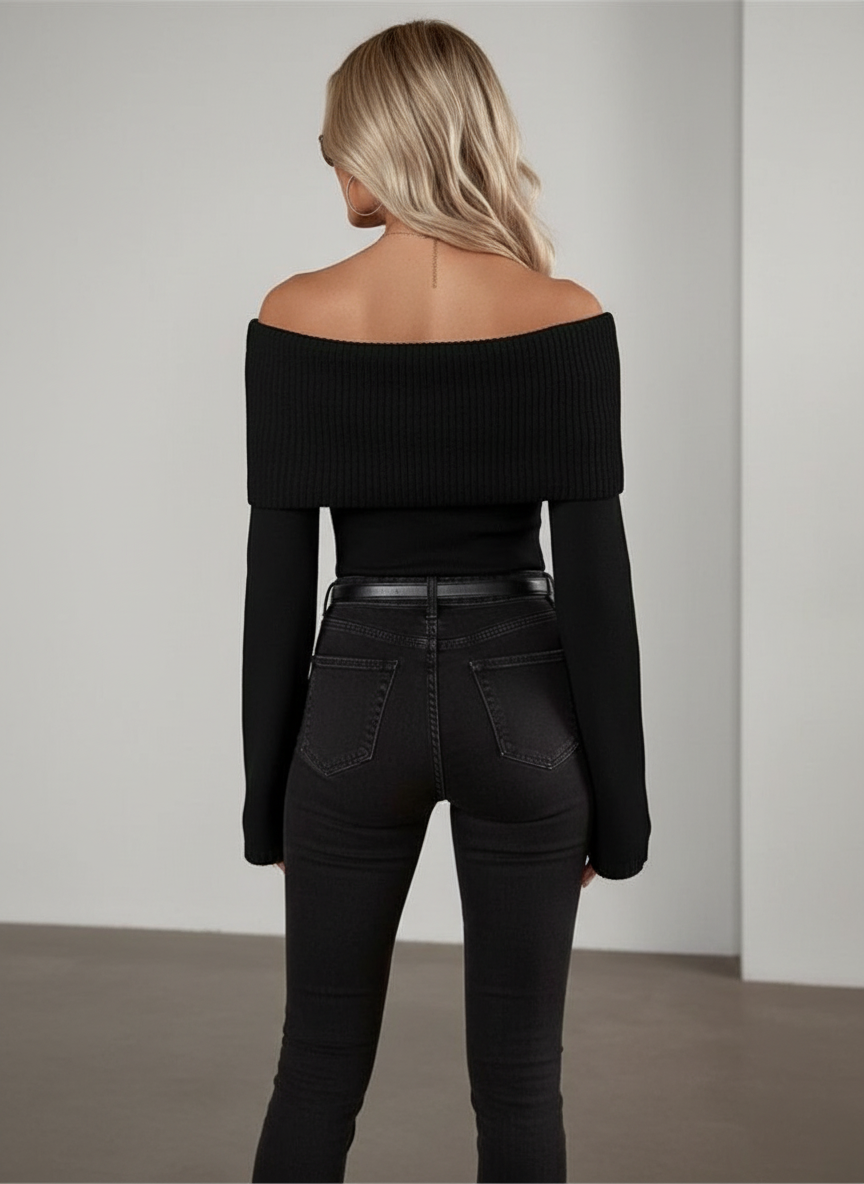 Black Off-Shoulder Sweater Back