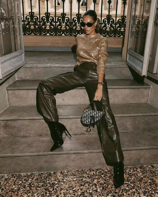 Ziva - Metallic Gold Ribbed Sweater