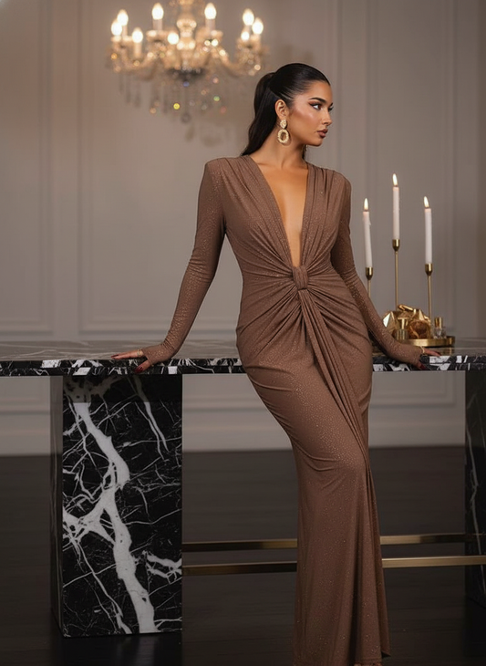 Stella – Elegante Glitterjurk met Diepe V-Hals