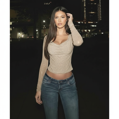 Beige Sparkly Mesh Top 3