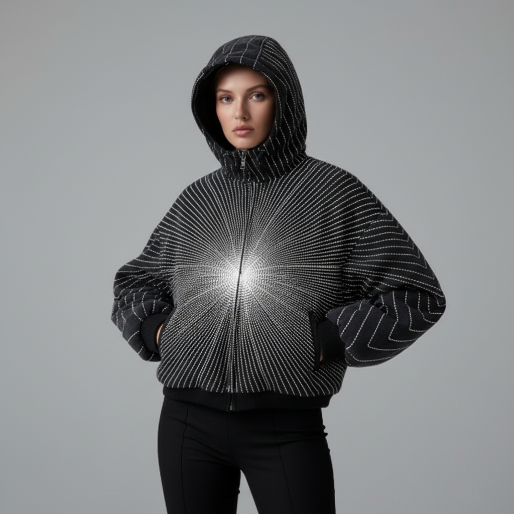 Black Reflective Stripe Hoodie Hood Up