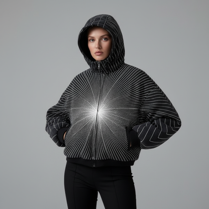 Black Reflective Stripe Hoodie Hood Up