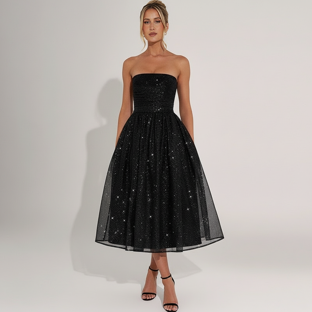 Black Sparkle Midi Dress Full Body 1