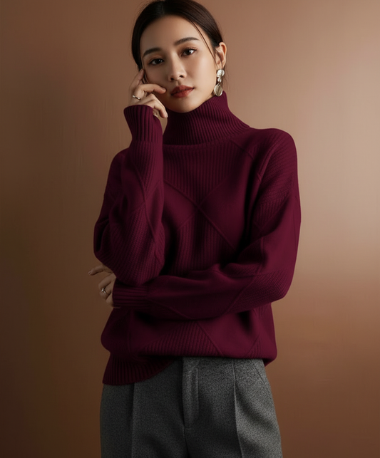 Burgundy Turtleneck Sweater Natural