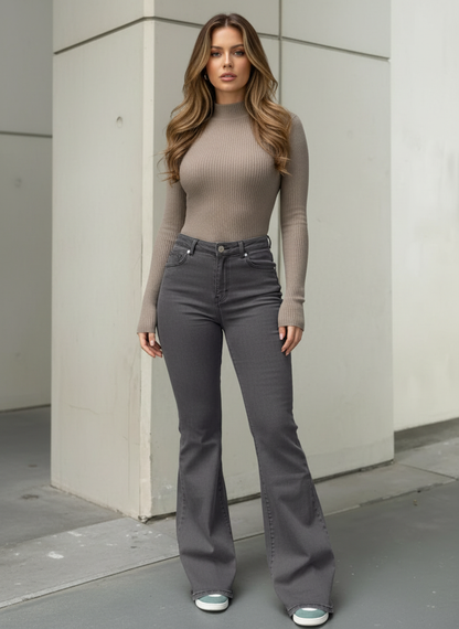 Dark Grey Flared Jeans Front