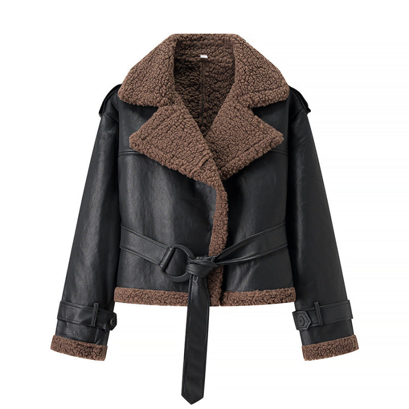 Luxe Teddy Aviator Jas - Zwart Leren Shearling Coat