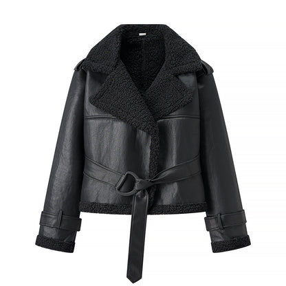 Luxe Teddy Aviator Jas - Zwart Leren Shearling Coat