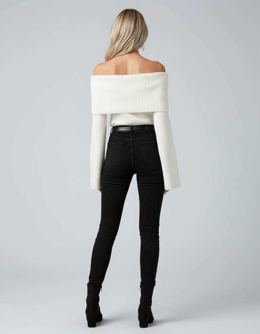 Elora - Off-Shoulder Ribbed Knit Sweater